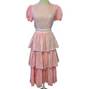 Vintage Pink Fairy Dress Tiered Cottagecore Cute Coquette Feminine Size Small